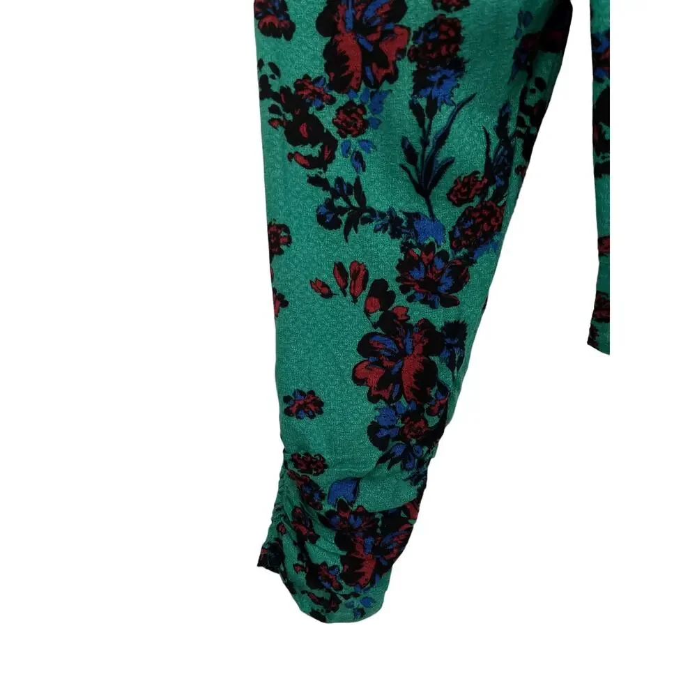 Free People top Hilary Print keyhole neck blouse green Medium M